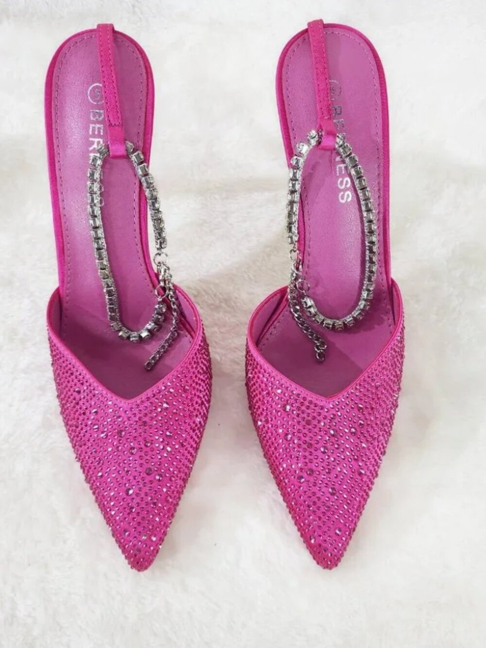 NIB Simply Sexy Ankle Bracelet Hot Pink Rhinestone Pointy Toe High Heels Shoes